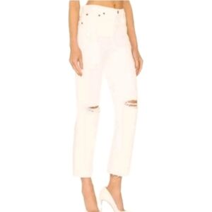RE/DONE 70's Stove Pipe High-rise Straight leg cropped rigid jeans in White